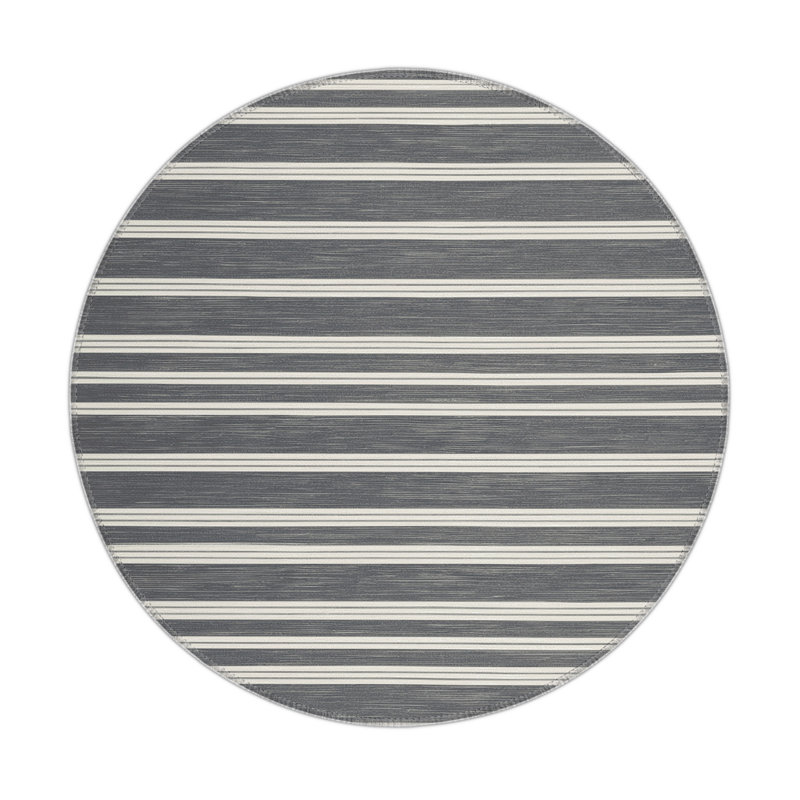 Tapis intérieur / extérieur gris HorizontalStripes, Rond 5 pi