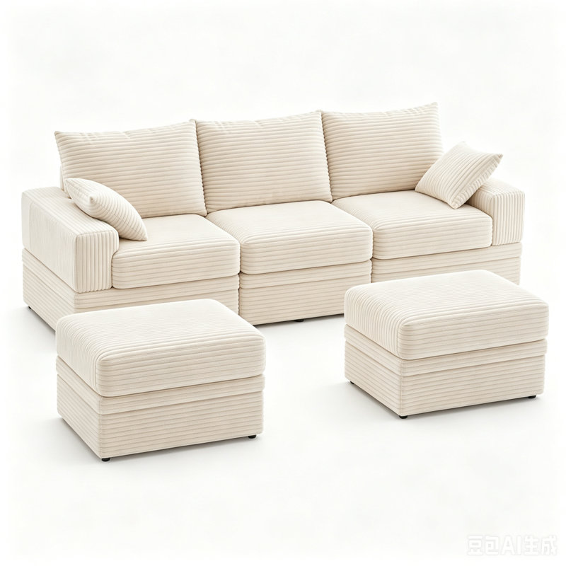 Canapé modulaire en velours côtelé avec rangement 107 po, Beige