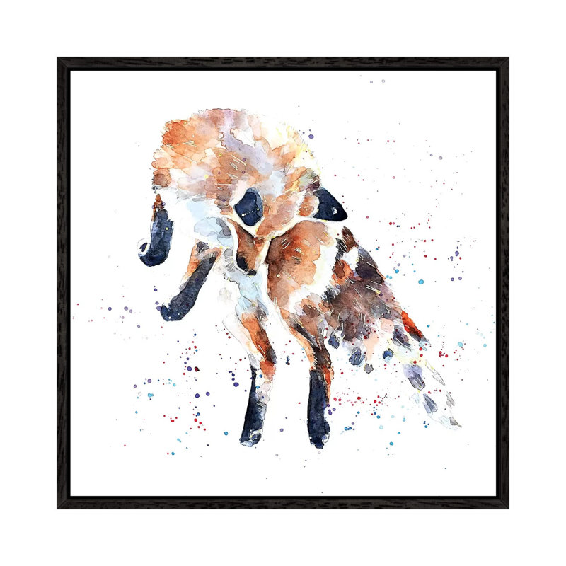 Mousing Fox I - Painting on Canvas, Black Framed, 45.72 cm H x 45.72 cm W