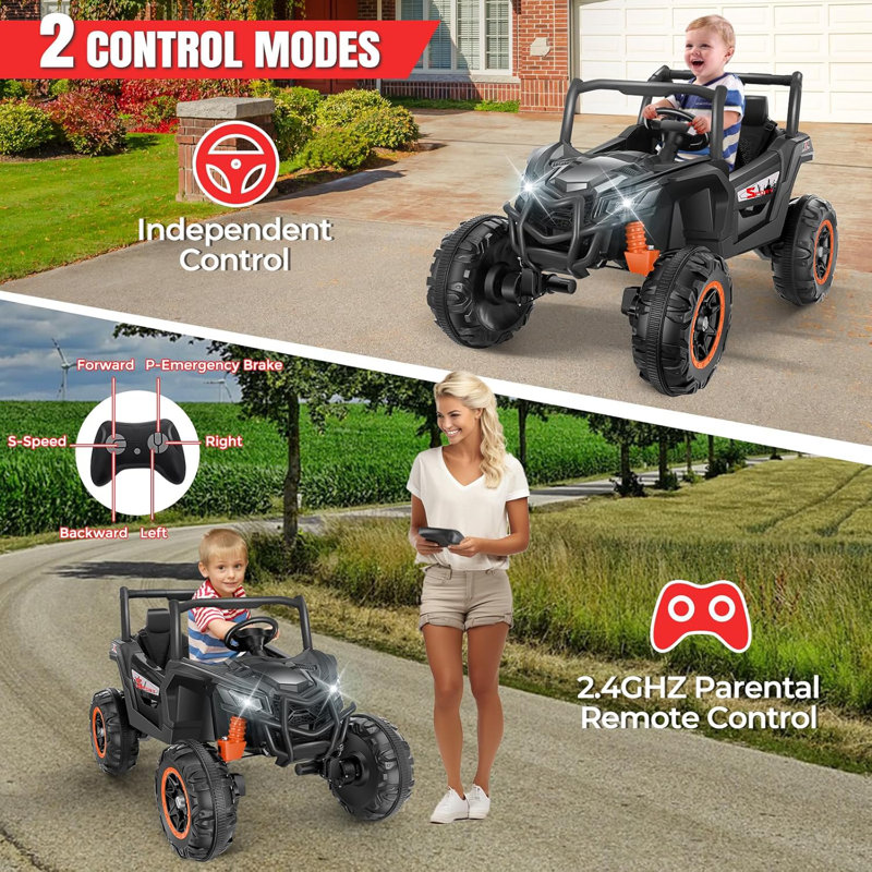 Black 24V Two-Seater Ride-On Car with Remote Control
