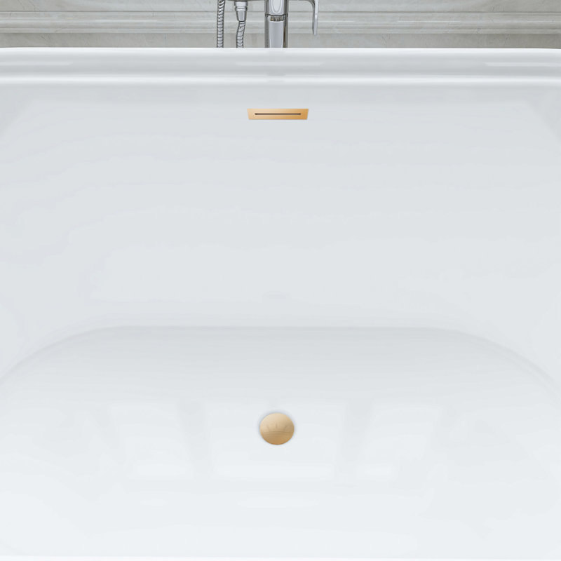 59" x 30" Freestanding Soaking Acrylic Bathtub, White/Titanium Gold