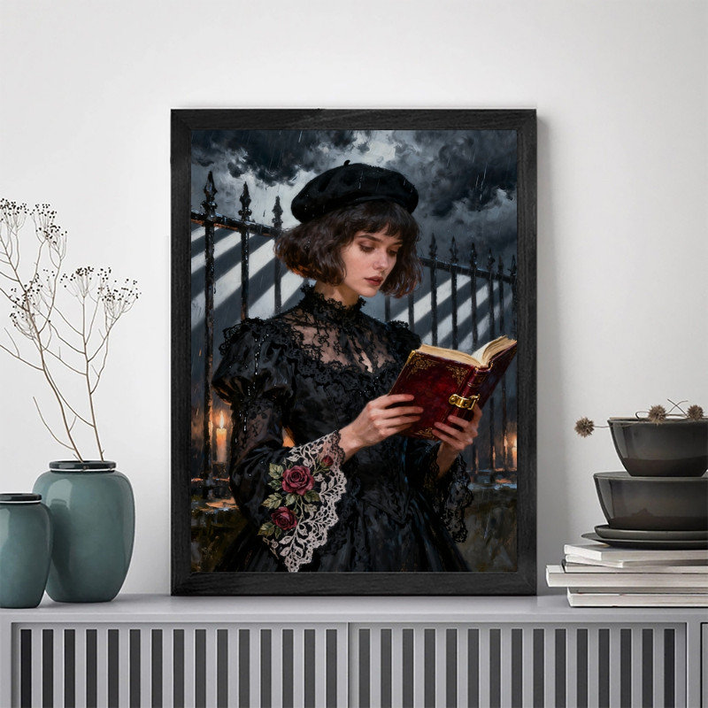«Black Gothic Lady», art mural noir, impression de cadre fantaisiste foncé, H 25 po x l 17 po