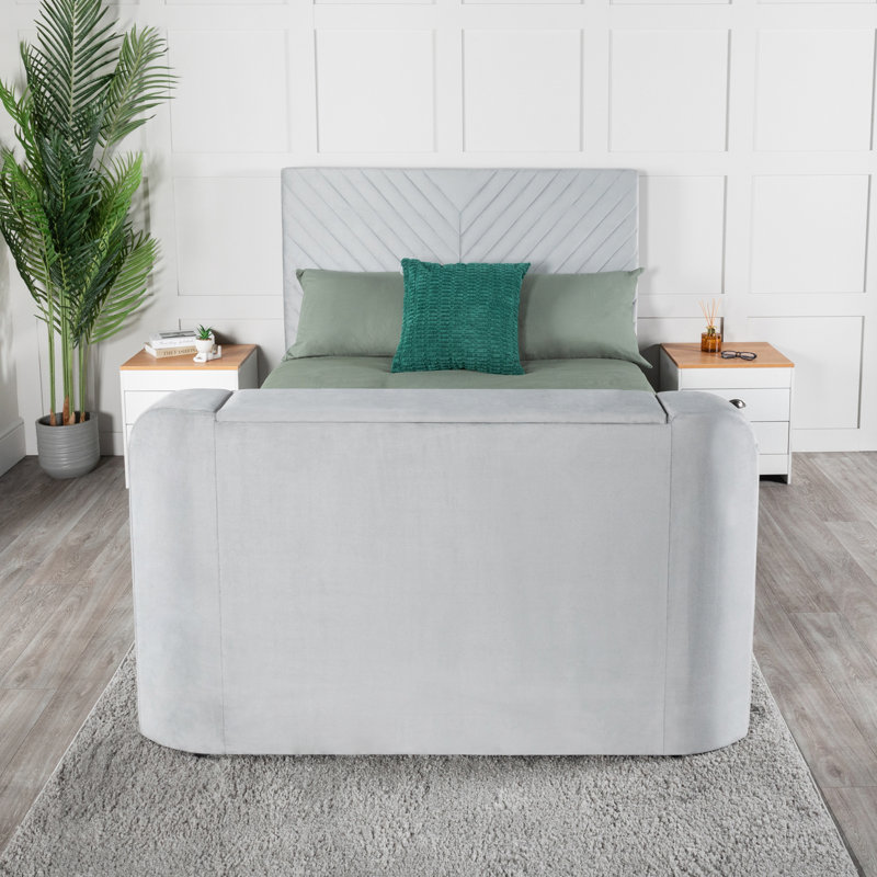 Batory Upholstered Velvet Lift Up Storage TV Bed with Mattress, Kingsize (5')