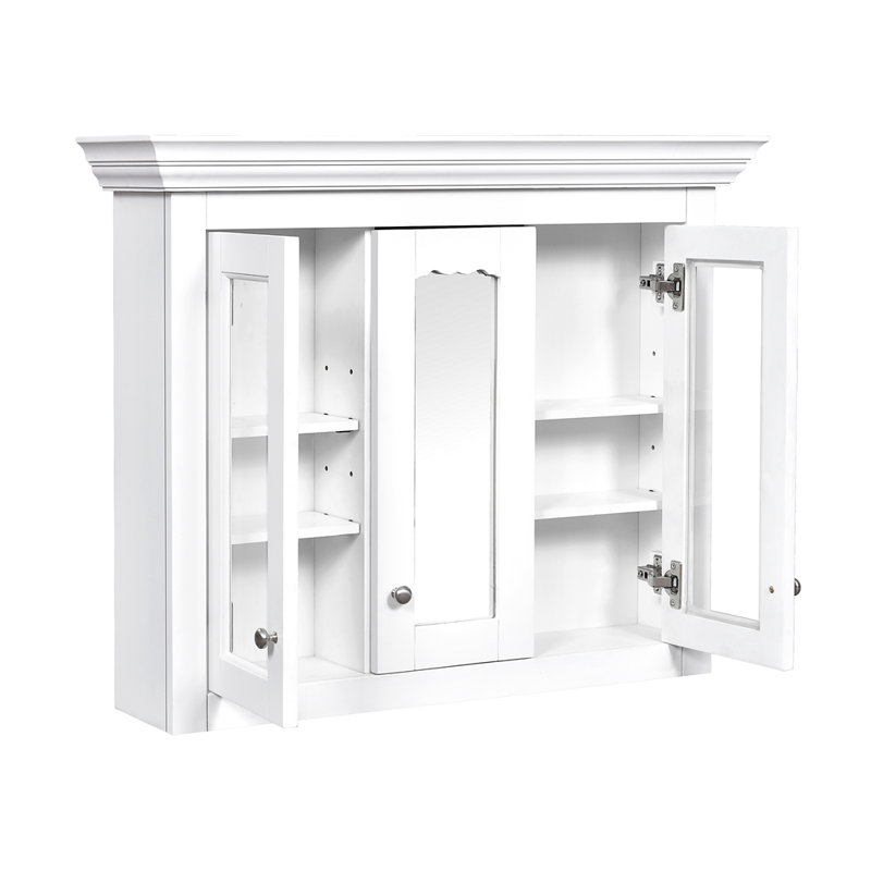 Armoire à pharmacie de 35 po avec miroir, 5 tablettes fermées et réglables, armoire de rangement murale avec portes en verre