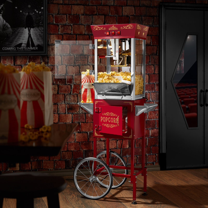 Machine à maïs soufflé de style cinéma avec chariot et bouilloire de 8 oz - Rouge, Rouge