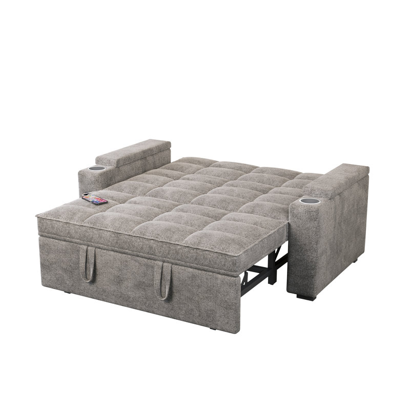 Canapé-lit convertible 65 po en chenille 65 po avec table d'appoint pivotante à 360 ° et charge USB - canapé-lit gris moderne pour petits espaces