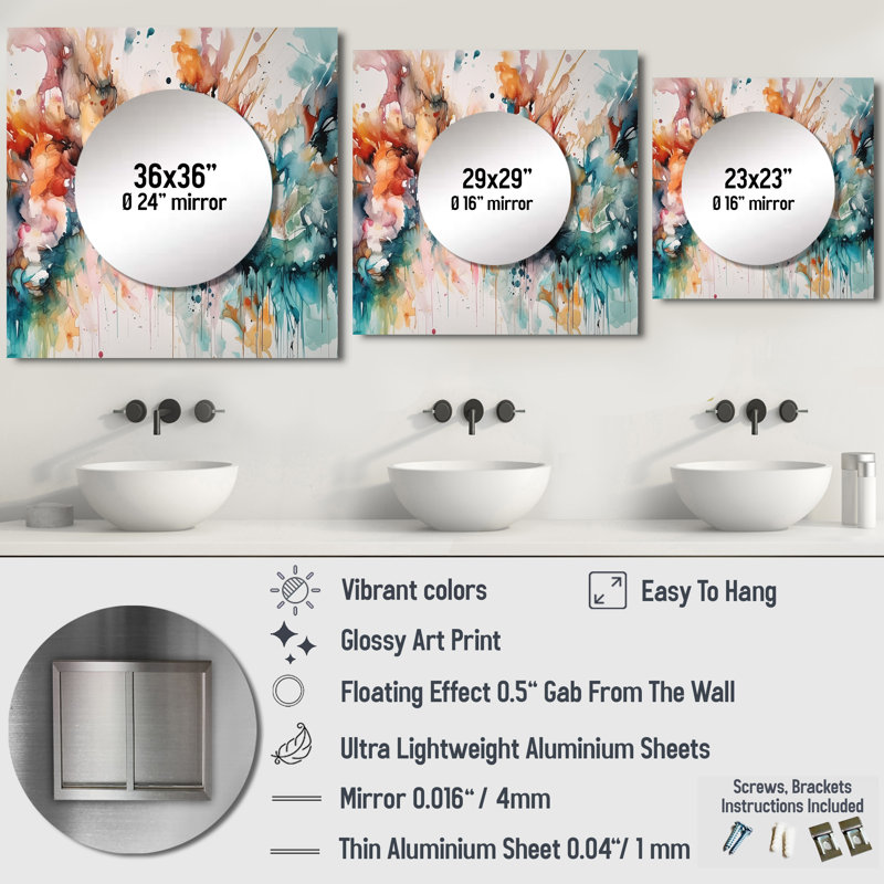 «Erris» - miroir carré abstrait pour décoration murale, 29 po x 29 po