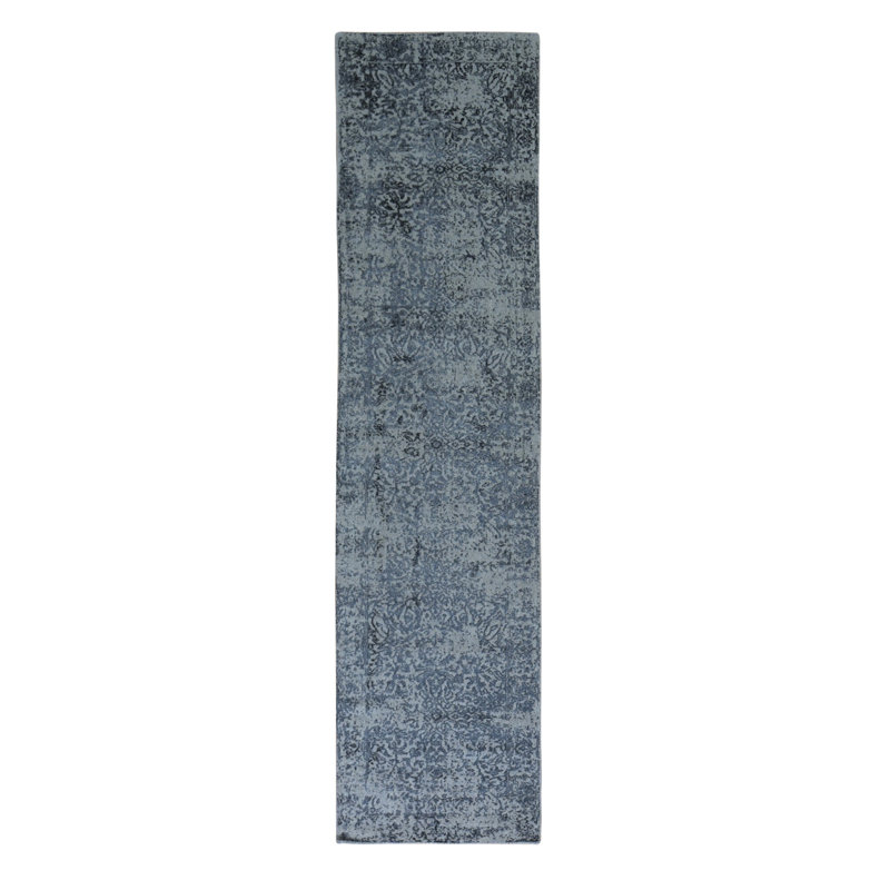 Tapis de couloir gris noué à la main nouvel âge de conception unique 2 pi 5 po x 10 pi 1 po Debhora