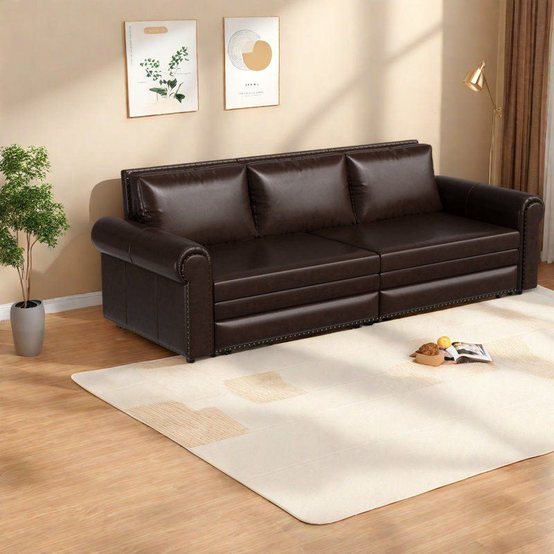 Canapés Chesterfield multifonctionnels, canapé-lit convertible en similicuir, brun foncé