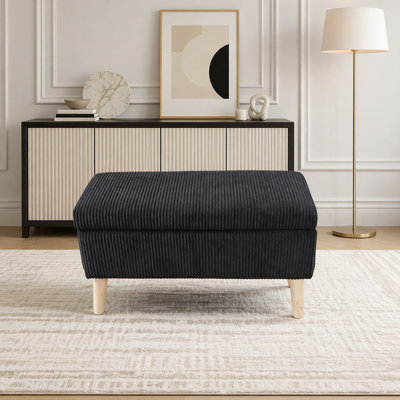 32 Inch Corduroy Storage Ottoman Bench with Flip-Top Compartment and Solid Wood Legs