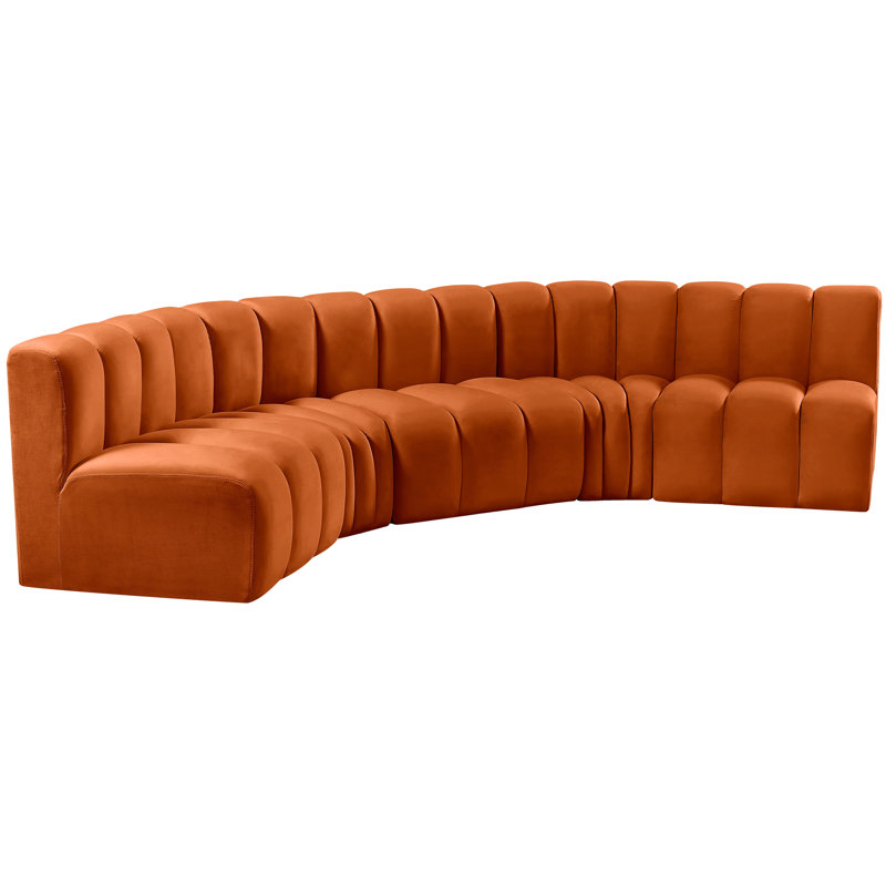 Hridaan Upholstered Curved Sectional Reversible, Cognac Velvet