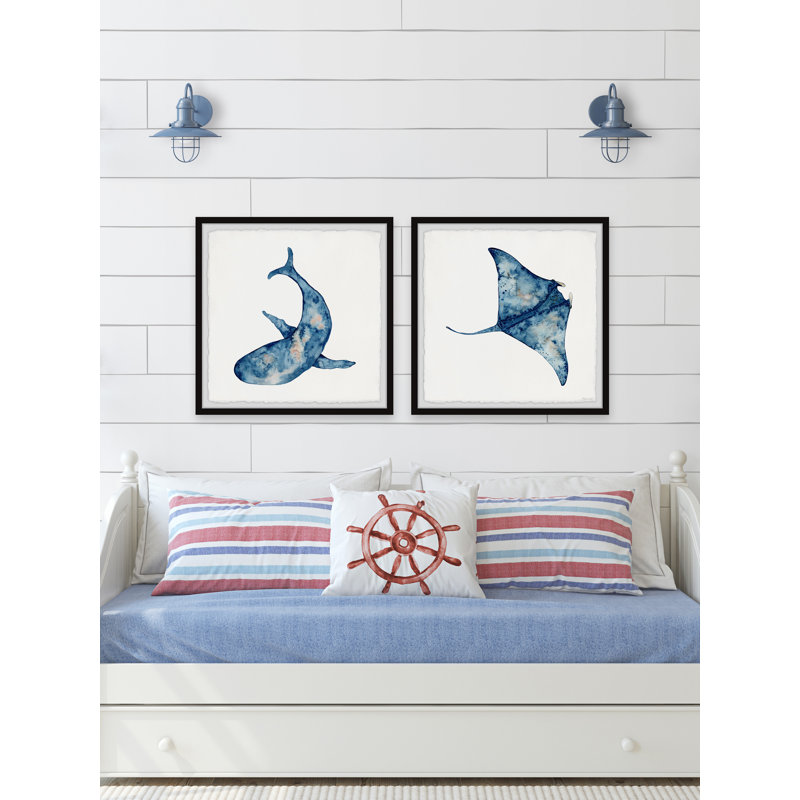 Shark And Stingray by Marmont Hill - 2 Piece Single Picture Frame Painting Set, 30" H x 30" W x 3.81" D