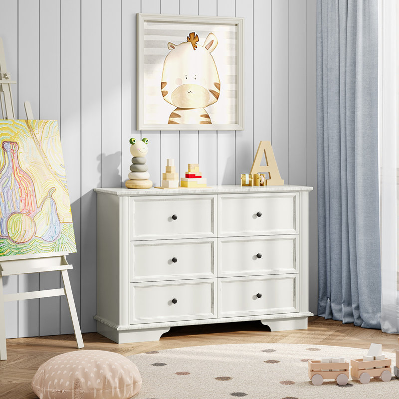 Commode à 6 tiroirs 47,7 po, Crème, crème