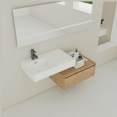 Coiffeuse murale 30 po avec lavabo en résine, tiroir et installation suspendue