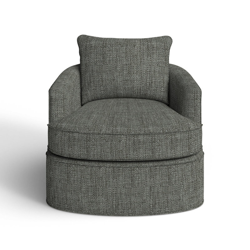 Mills Upholstered Swivel Barrel Chair, Macarena Gray Performance