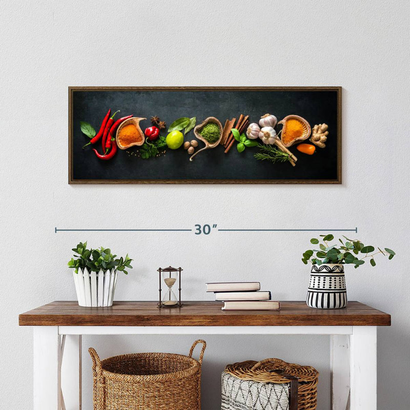 Spices For Cooking, 28" X 10", Floating Frame Walnut