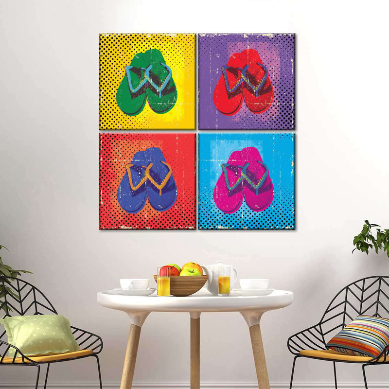 " Halftone Flip Flops " 4 - Pieces, 18" H x 18" W x 1" D