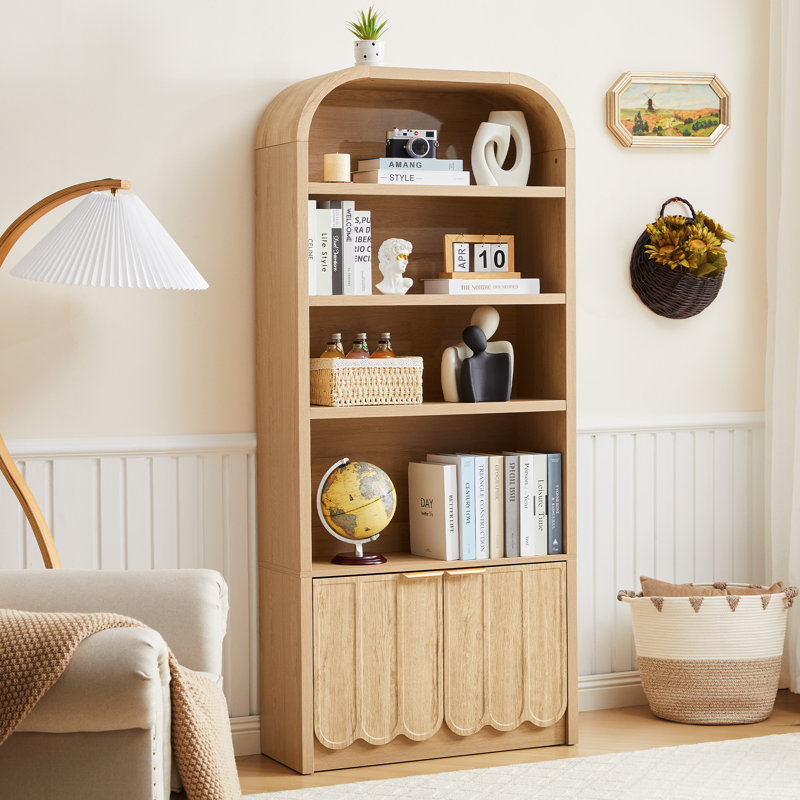 70.86'' Tall Arched Storage Display Cabinet, Natural