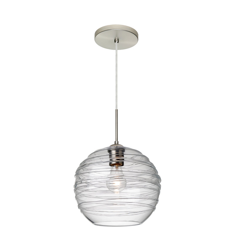 Luminaire sphère suspendu 1 lumières simple Lukens, Transparent, Nickel satiné