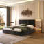 Luxueuse base de lit plateforme en K, tête de lit en velours recouverte de métal, 2 lampes murales et table de chevet encastrées, structure en métal robuste et en bois massif, aucun sommier nécessaire, noir haut de gamme-1249471130