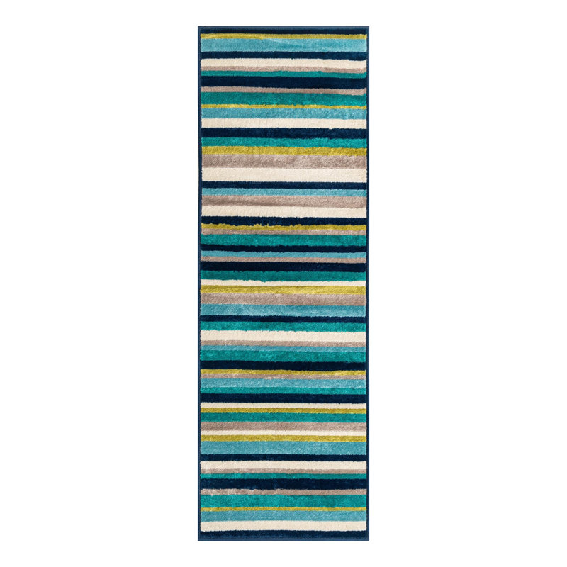 Tapis bleu sarcelle à rayures Analiese, Tapis de couloir 2 pi x 6 pi