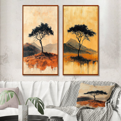 «Black Simplicity In Nature», paysage africain I - ensemble d'art mural arbre africain 2 pièces