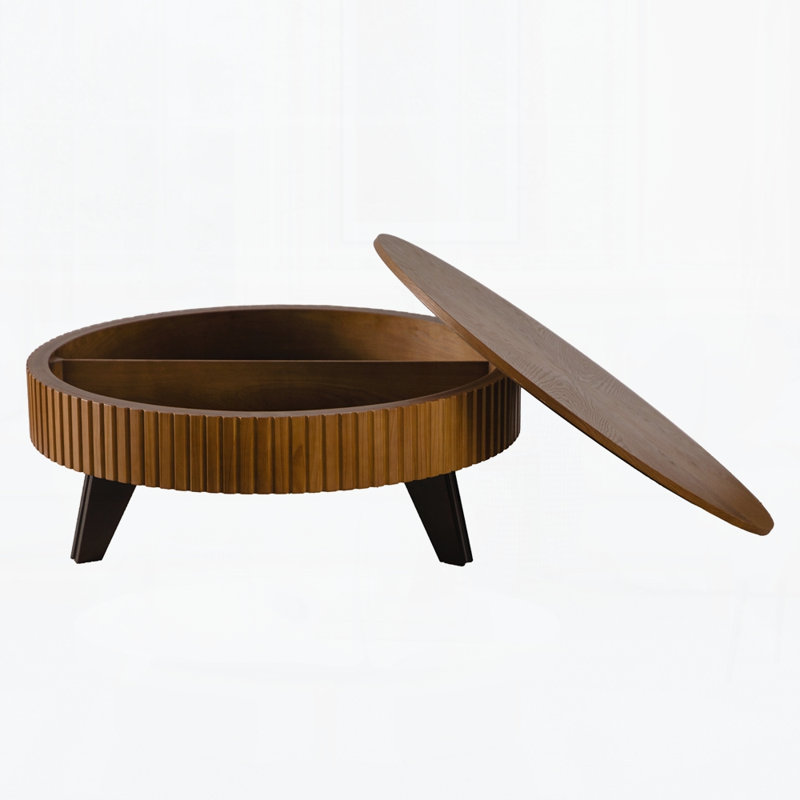 Table basse ronde rétro avec espace de rangement, idéale pour le salon et le bureau, H 15,7 po x L 39,37 po x l 39,37 po