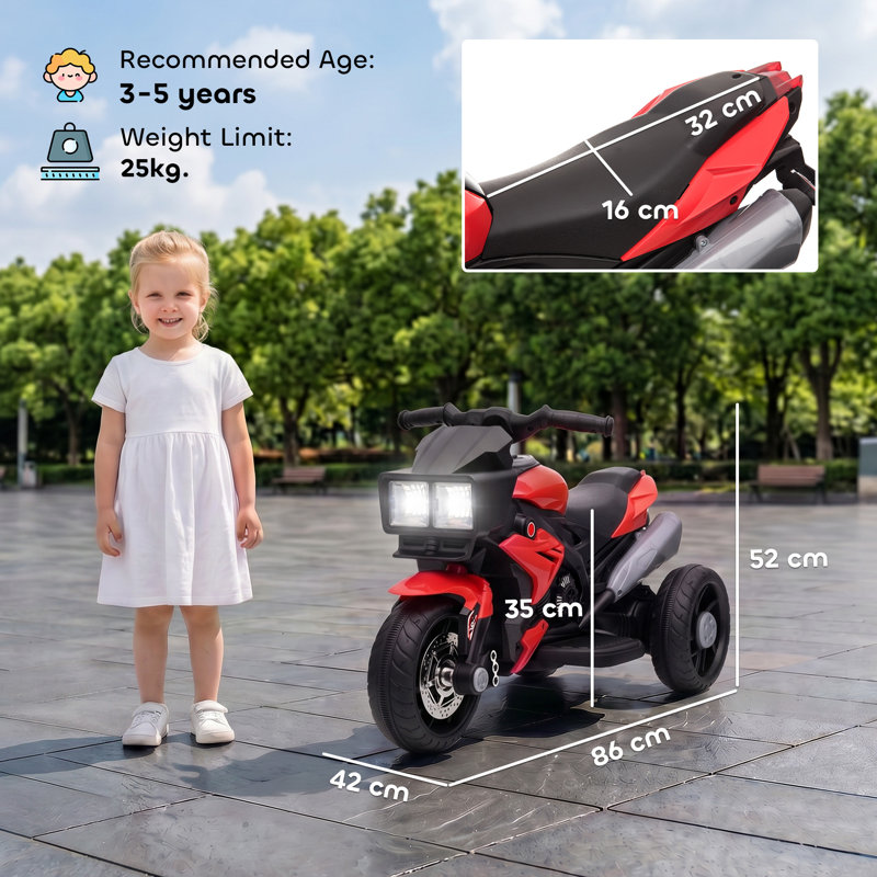 AIYAPLAY Kids Electric Motorcycle Ride-On Toy w/ High-Traction Wheels, Red