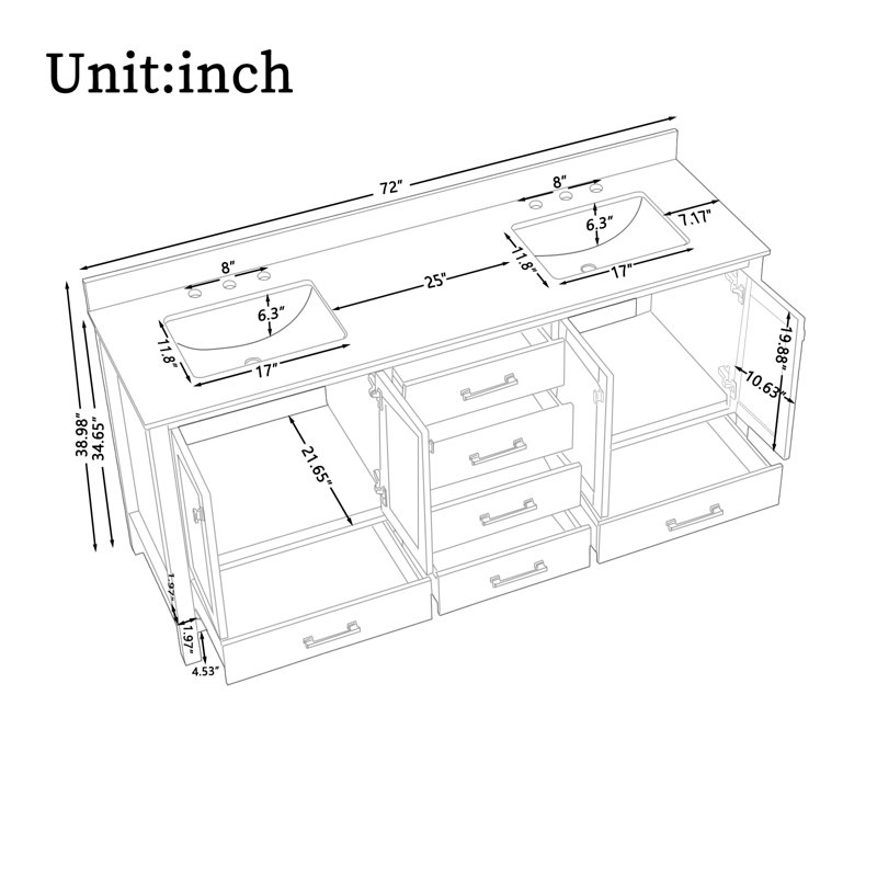 72 Inch Bathroom Vanity With Double Sink, Blue