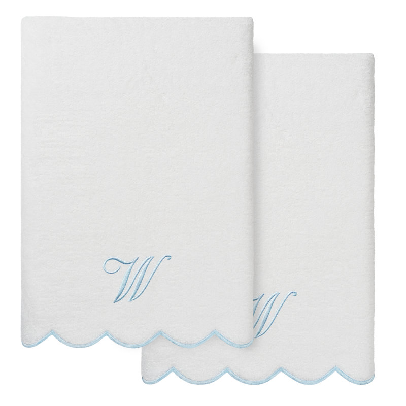 Ensemble de serviettes de bain personnalisées 100% coton turque 2 pièces Linum Home Textiles ADORNIA, Blanc / Bleu, W