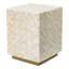 Tabouret décoratif d'intérieur 14 po x 14 po x 18 po, crème, incrustation de losanges, base en laiton