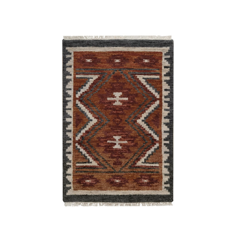 Tapis brun ambré 2 pi 1 po x 3 pi 1 po de conception amérindienne du Sud-Ouest avec construction empilée, moelleux et luxueux, noué à la main, pure laine, tapis, échantillon, tapis oriental