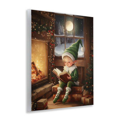 «Reading Elf» par Fireplace, plaque murale, design par Arlington Prints