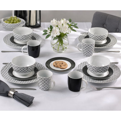 Waterside 16pc Geo Porcelain Dinner Set