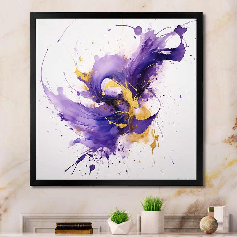 «Mauve et or», impression sur toile encadrée de fractales, H 24 po x l 24 po x P 1 po, Cadre simple noir