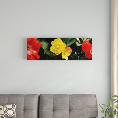 «Gros plan sur des fleurs d'hibiscus, de roses et d'anthurium», reproduction de photo sur toile
