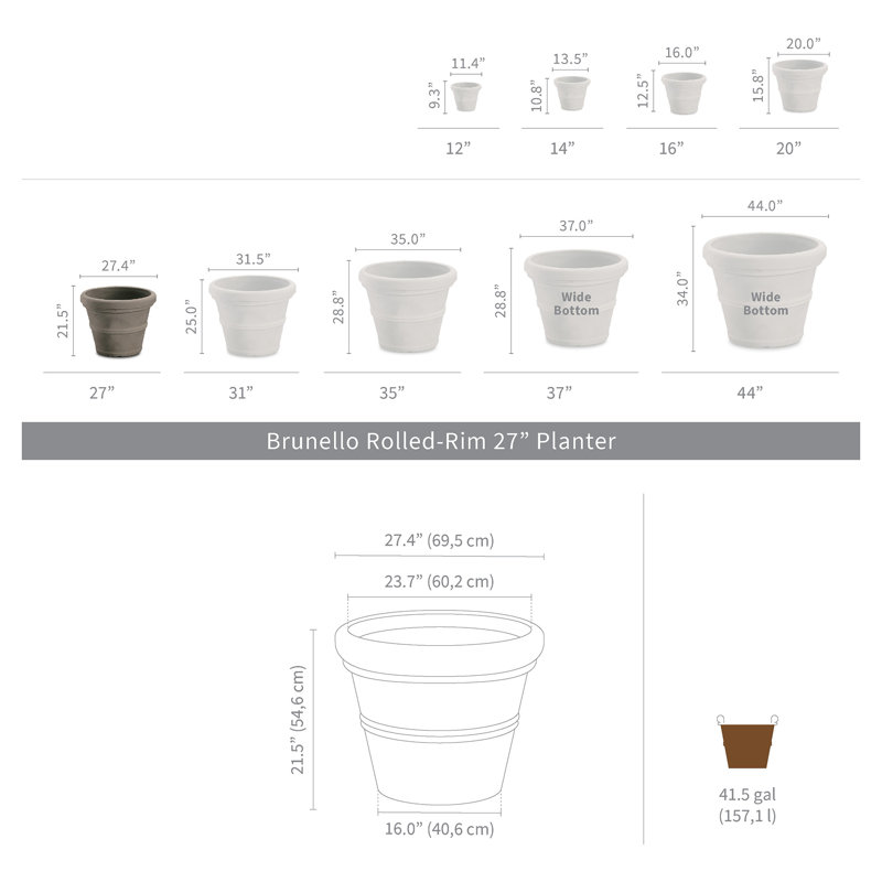 Resin Pot Planter, Weathered Concrete, 12.5" H x 16" W x 16" D
