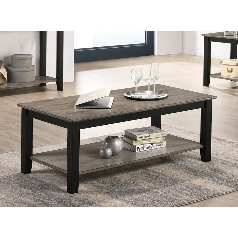 Table basse avec tablette ouverte en brun foncé
