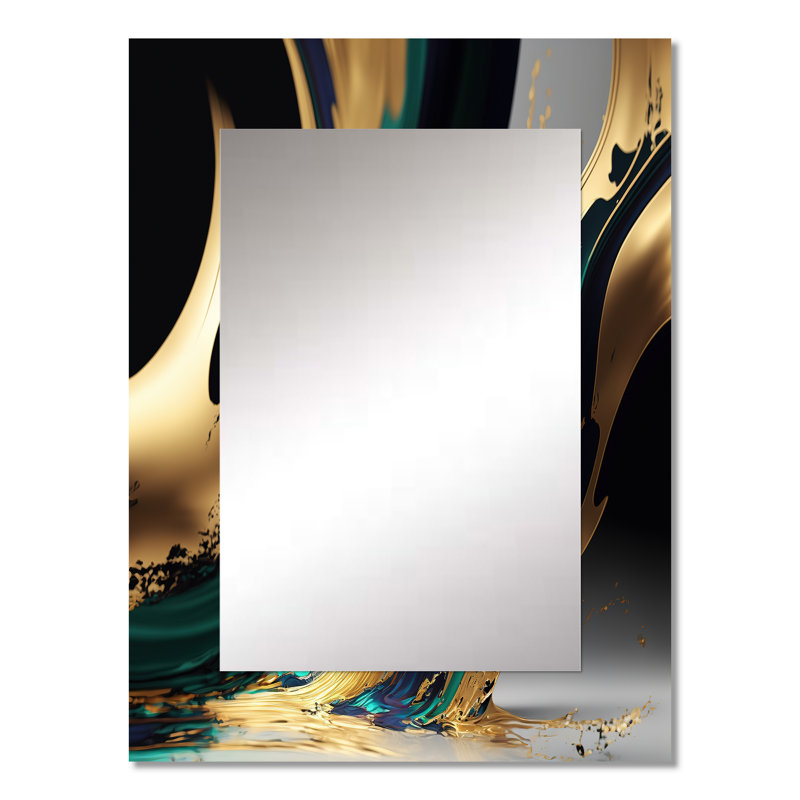 Green And Gold Agate II - Transitional Large Mirror, Green Unique Wall Mirror Decor, Printed Metal Art, 32" x 24"