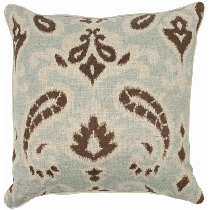 Brian Paisley Feather Linen Reversible Throw Pillow, 22" x 22", Gray
