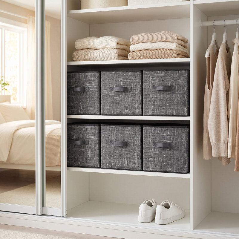 Cubes de rangement - Ensemble de 6 bacs en tissu non tissé de 11 pouces avec poignées doubles, organisateurs de placard pliables pour tablettes et vêtements, noir classique