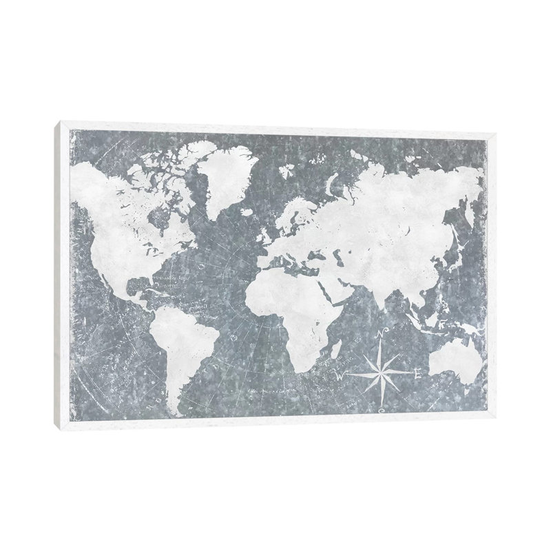 Galvanized Map - Print on Canvas, White Framed, 45.72cm H x 66.04cm W x 3.81cm D
