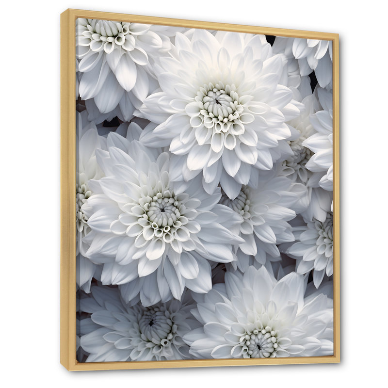 " White Chrysanthemums Purity Collage " Print, 32" H x 16" W x 1" D, Natural Floater Framed