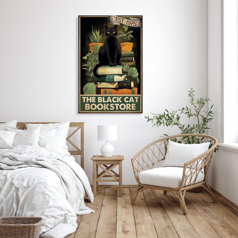The Black Cat Bookstore - 1 pièce, impression sur toile tendue, H 36 po x l 24 po x P 1,25 po