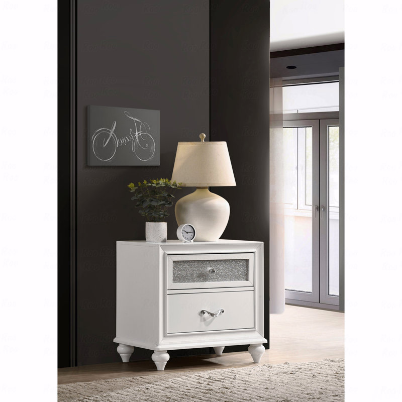 Table de chevet 2 tiroirs, finition blanche
