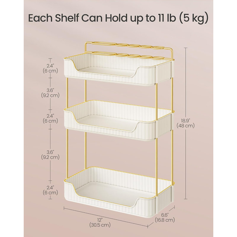 Organisateur de maquillage à 3 niveaux avec accessoires personnalisables - Porte-bijoux et porte-bijoux peu encombrant pour meuble-lavabo, chambre à coucher ou salle de bain - Fabrication robuste en métal et en plastique PET