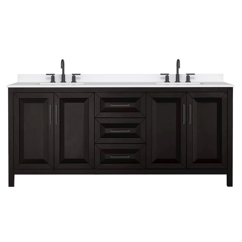 Daria 80'' W Vanity, Matte Black, Brown, White Quartz