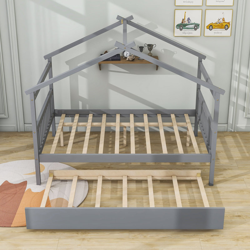 Patchin Wood Daybed with Trundle and Slats, Gray, Full