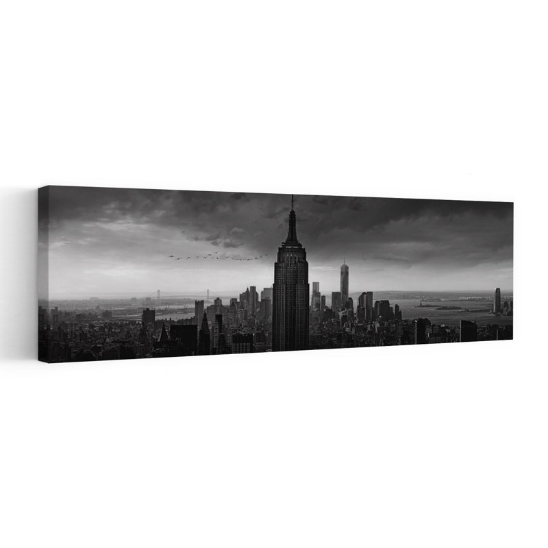 «Dramatic New York Skyline», art mural contemporain abstrait, paysage urbain, H 16 po x l 48 po