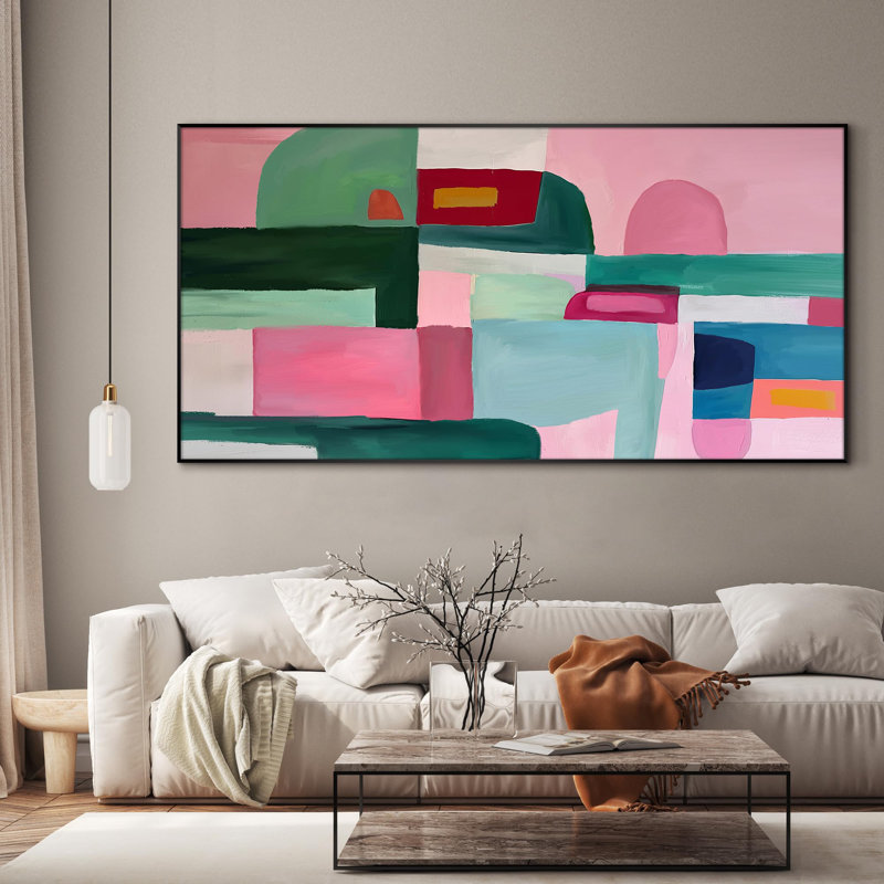 Doux pastel abstrait aux formes géométriques modernes, très grand encadré, impression d'art mural (assemblage requis)